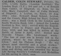 Calder C S Pte 14th London Regiment Obit De Ruvignys Roll Of Honour Vol 3