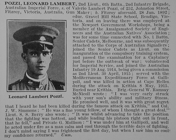 Pozzi L L 2nd Lt 6th Australian Imperial Force Obit