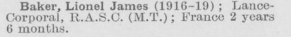 Baker L J LCpl Army Service Corps