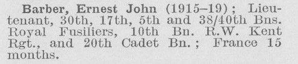 Barber E J Lt Royal Fusiliers And Royal West Kent Regiment