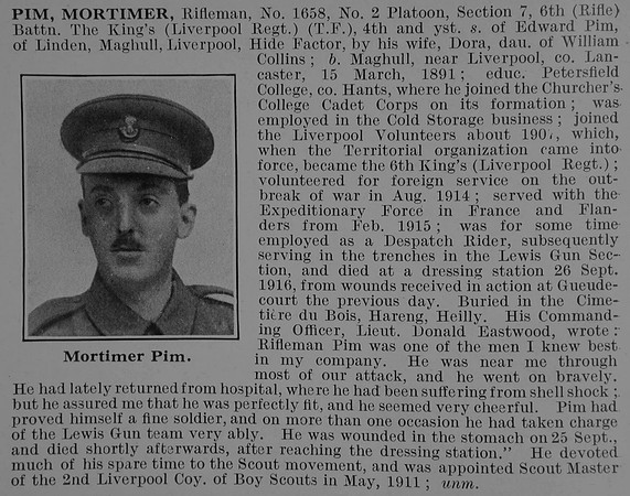 Pim M Rfn 6th Kings Liverpool Regiment Obit De Ruvignys Roll Of Honour Vol 2