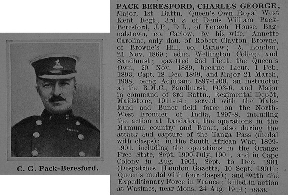 Pack-Beresford C G Major 1st Queens Own Royal West Kent Regiment Obituary De Ruvignys Roll Of Honour Vol 1