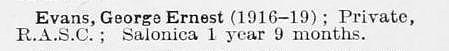 Evans G E Pte Army Service Corps