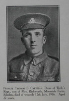 Cartman T B Pte 10th West Riding Regt Craven Roll Of Honour