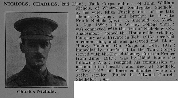 Nichols C 2nd Lt Tank Corps Obit De Ruvignys Roll Of Honour Vol 3