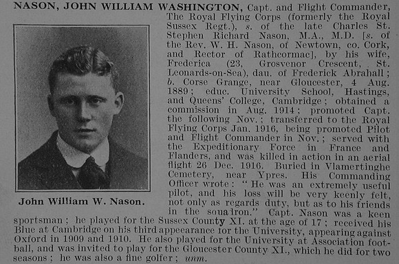 Nason J W W Flt Comm Royal Flying Corps Obit De Ruvignys Roll Of Honour Vol 3