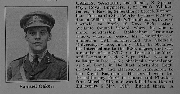 Oakes S 2nd Lt Royal Engineers Obit De Ruvignys Roll Of Honour Vol 3