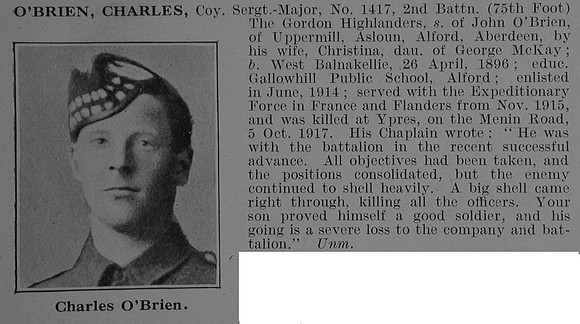 OBrien C Coy Sergt Major 2nd Gordon Highlanders Obit De Ruvignys Roll Of Honour Vol 3