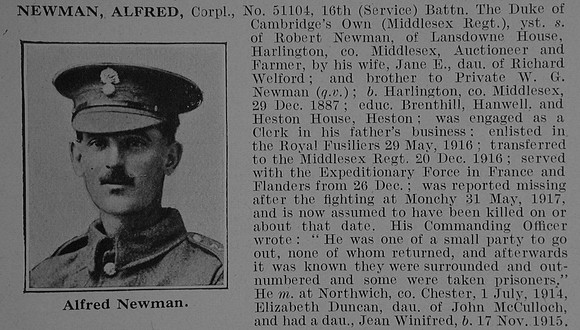 Newman A Cpl 16th Middlesex Regiment Obit De Ruvignys Roll Of Honour Vol 3