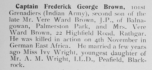 Brown F G Captain Indian Army Obit