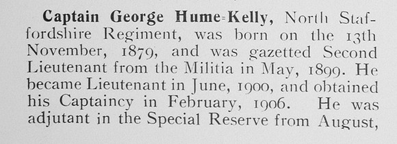 Hume-Kelly G Captain North Staffs Regiment Record Part 1