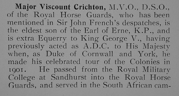 Crichton H W C Brevet Lt Col Vis MVO DSO Royal Horse Guards Short Record Of Service Part 1