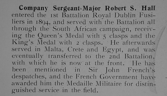 Hall R S CSM 1st Royal Dublin Fusiliers Short Record Of Service