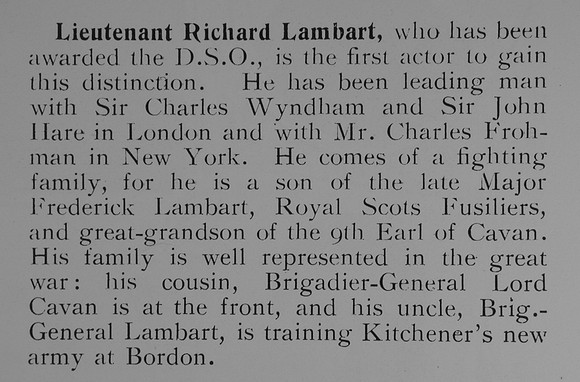Lambart R Lt DSO Intelligence Corps Short Record Of Service