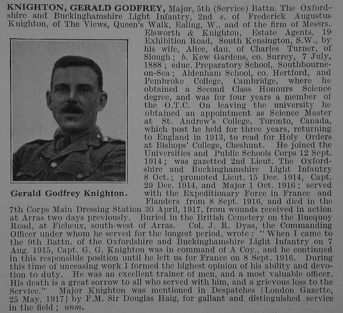 Knighton G G Major 5th Oxford & Bucks Light Infantry Obit De Ruvignys Roll Of Honour Vol 3
