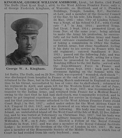 Kingham G W A Lt 1st East Kent Regiment Obit De Ruvignys Roll Of Honour Vol 3