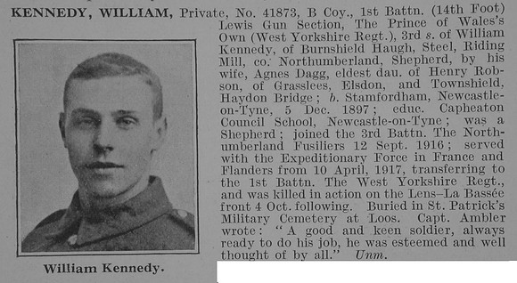 Kennedy W Pte 1st West Yorkshire Regiment Obit De Ruvignys Roll Of Honour Vol 3
