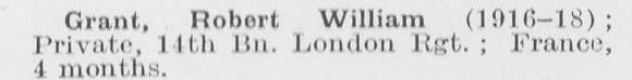 Grant R W Pte 14th London Regiment