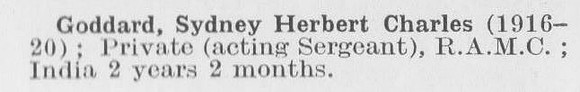 Goddard S H C Pte Royal Army Medical Corps