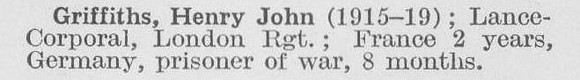 Griffiths H J LCpl London Regiment