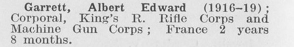 Garrett A E Cpl Kings Royal Rifle Corps And Machine Gun Corps LCC Staff Sewerage And Drainage