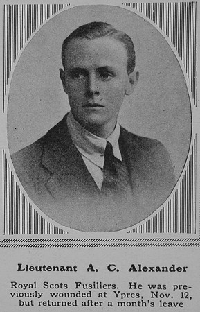 Alexander A C Lt 2nd Royal Scots Fusiliers The Sphere 15th May 1915