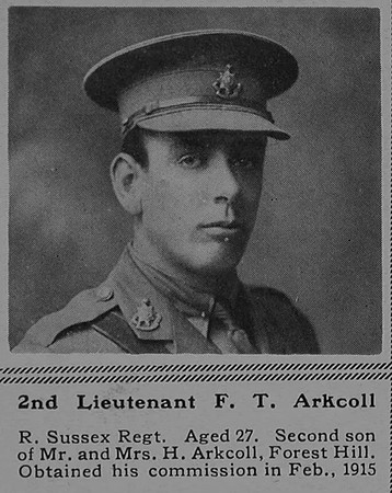 Arckoll F T 2nd Lt 10th Attd 12th Royal Sussex Regiment The Sphere 14th Oct 1916