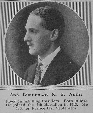 Aplin K S 2nd Lt Royal Inniskilling Fusiliers The Sphere 28th Nov 1914