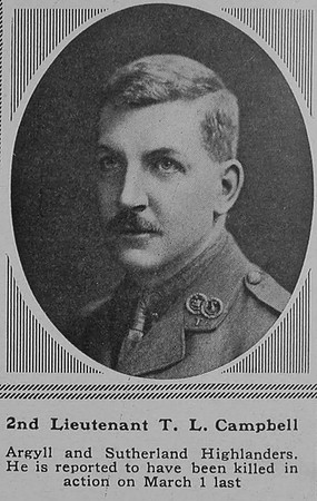 Campbell T L 2nd Lt 1st A & S Highlanders The Sphere 5th May 1917
