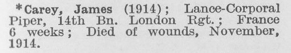 Carey J LCpl Piper 14th London Regiment LCC Department Crossness Outfall Works