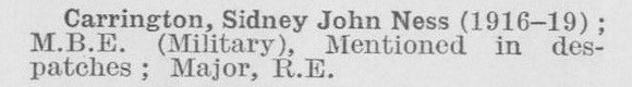 Carrington S J N Major MBE Royal Engineers (LCC Chief Engineers Department Central Office)