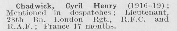 Chadwick C H Lt Royal Flying Corps