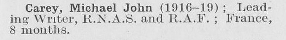 Carey M J Leading Writer Royal Naval Air Service