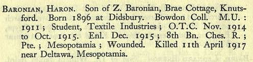 Baronian H Pte 8th Cheshire Regiment