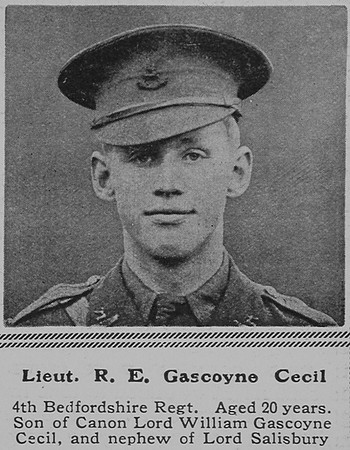 Gascoyne-Cecil R E Lt Bedfordshire Regiment The Sphere 14th Aug 1915