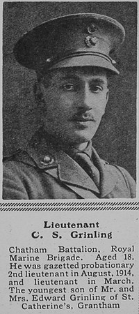 Grinling C S Lt Chatham Btn RN Div RMLI The Sphere 3rd Jul 1915