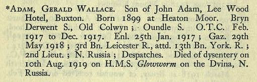 Adam G W Lt 3rd Leicestershire Regiment