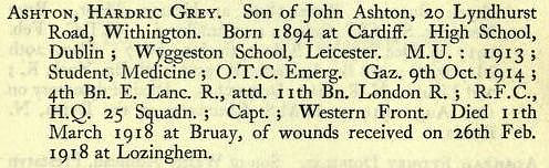 Ashton H G Captain Royal Flying Corps