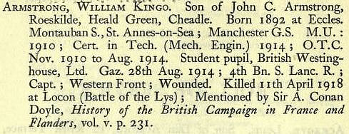 Armstrong W K Captain 4th South Lancs Regiment