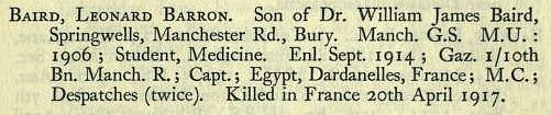 Baird L B Captain MC 10th Manchester Regiment