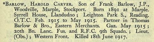 Barlow H C Lt Royal Flying Corps