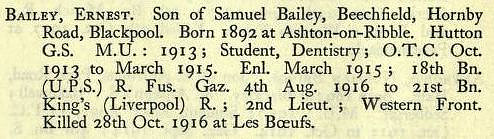 Bailey E 2nd Lt 21st Kings Liverpool Regiment