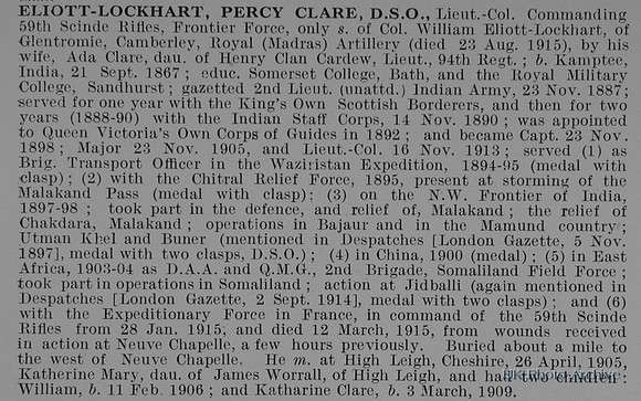 Elliott-Lockhart P C Lt Col DSO Indian Army Obit
