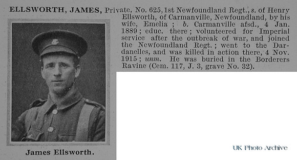 Ellsworth J Pte 625 1st Newfoundland Regiment Obit