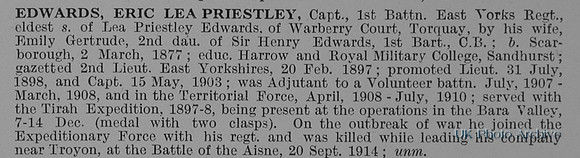 Edwards E L P Captain 1st East Yorkshire Regiment Obit