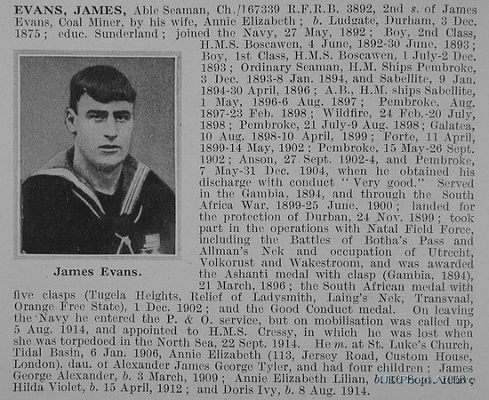 Evans J AB CH/167339 HMS Cressy Royal Navy Obit