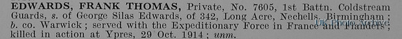 Edwards F T Pte 7605 1st Coldstream Guards Obit