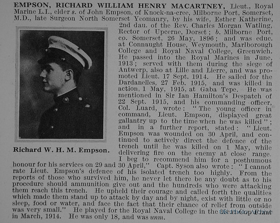 Empson R  H M Lt Royal Marine Light Infantry Obit
