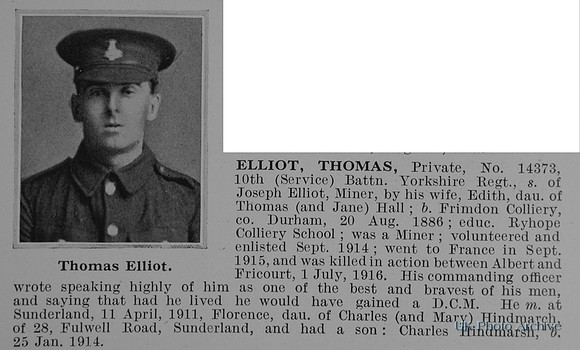 Elliot T Pte 14373 10th Yorkshire Regiment Obit