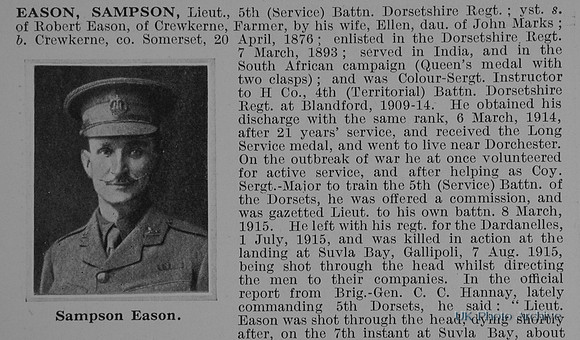 Eason S Lt 5th Dorset Regiment Obit Part 1